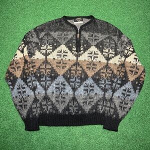 Vintage Puritan 60s Wool Mohair Fair Isle Earth Tone 1/4 Zip S/M 21x24 Sweater